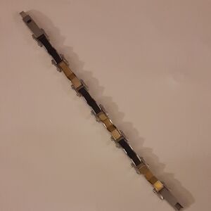 Stainless Steel Silver, Blabk, and Gold Tone Bracelet